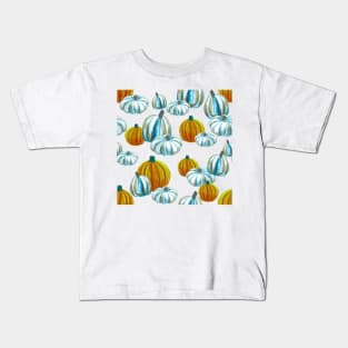 Watercolor Halloween Pumpkins - Blue & Orange Kids T-Shirt